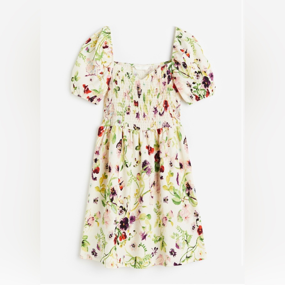 Medium h&m PUFF-SLEEVED TEXTURED JERSEY DRESS